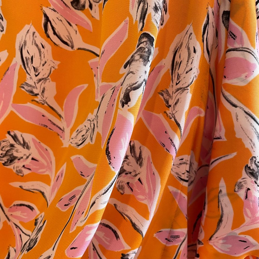 NWT Sachin Babi AVA Orange Pink Floral Ruffle Midi Wrap Dress Puff Sleeve - Picture 7 of 10